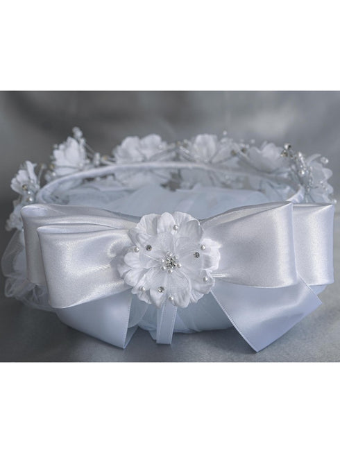 Lito Girls White Silk Organza Flowers 24 Inches Communion Flower Girl Veil - SophiasStyle.com